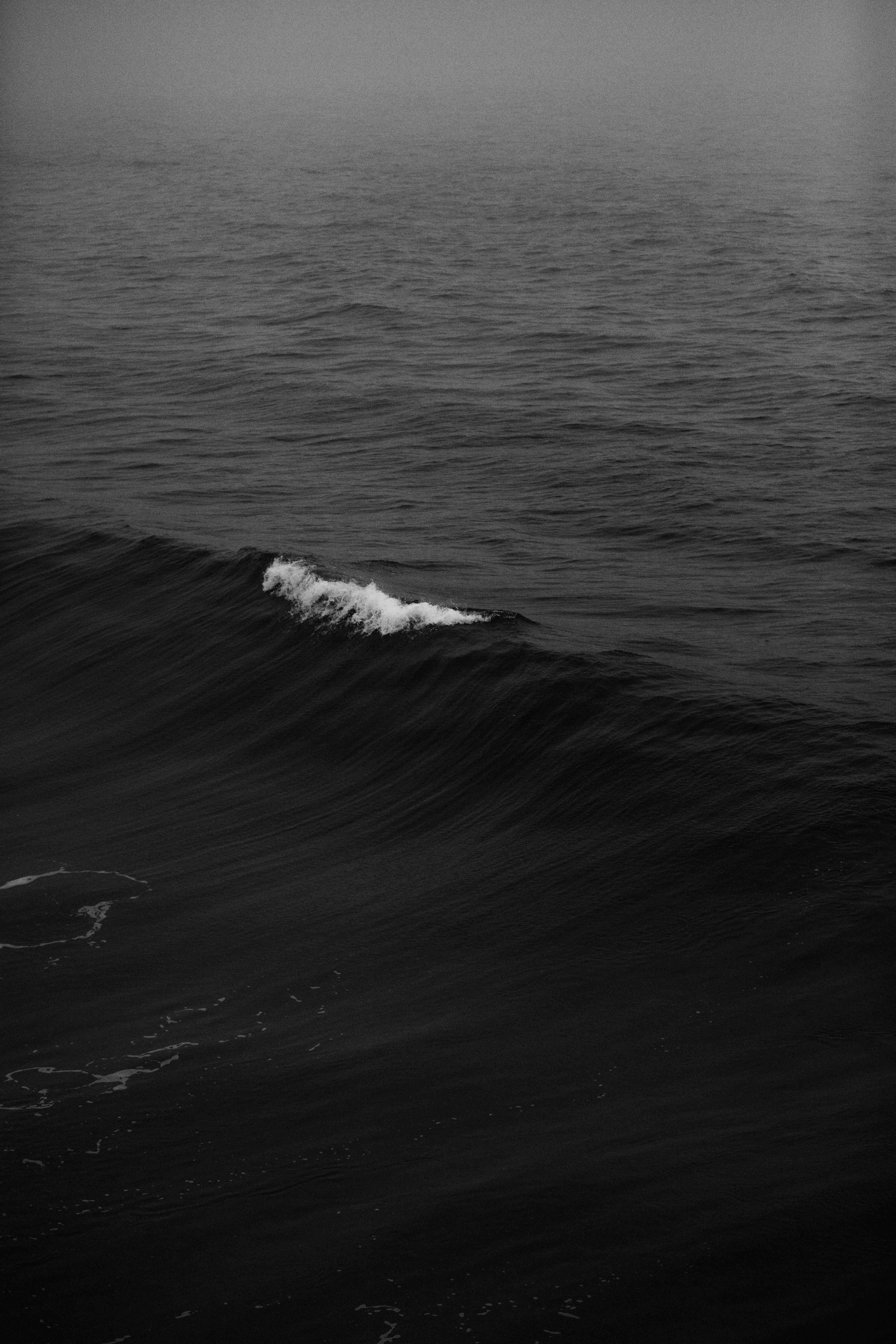 ocean waves, dark anime, monochrome, 5K Phone Wallpaper