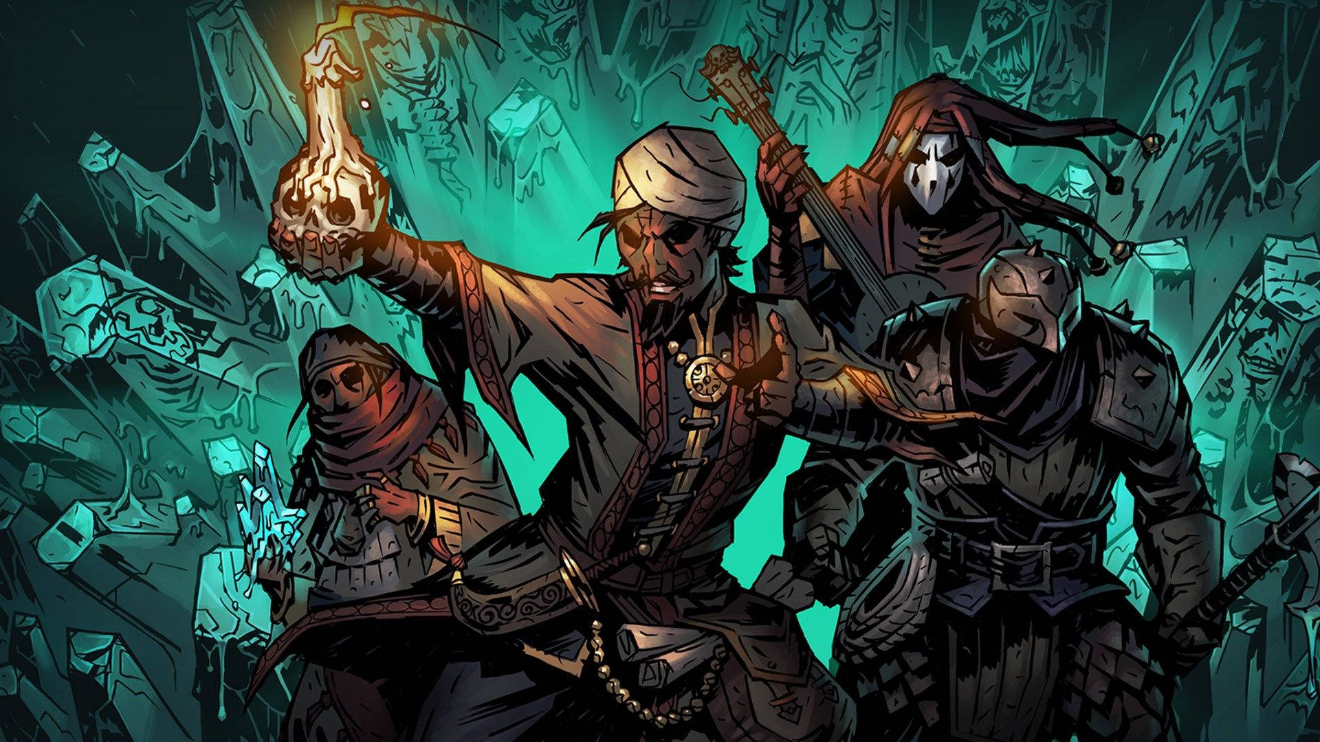 Darkest Dungeon, Color of Madness, glowing teal cavern, Full HD Desktop Wallpaper