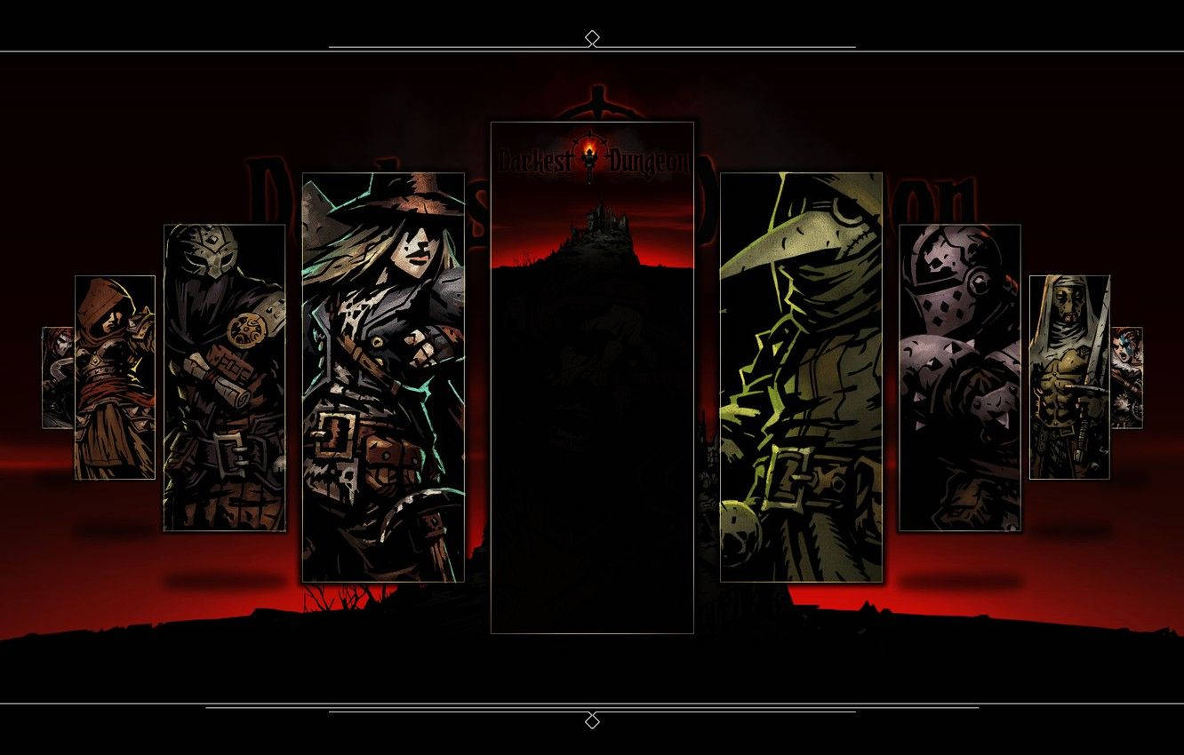 Darkest Dungeon, blood red sky, castle silhouette, HD Desktop Wallpaper