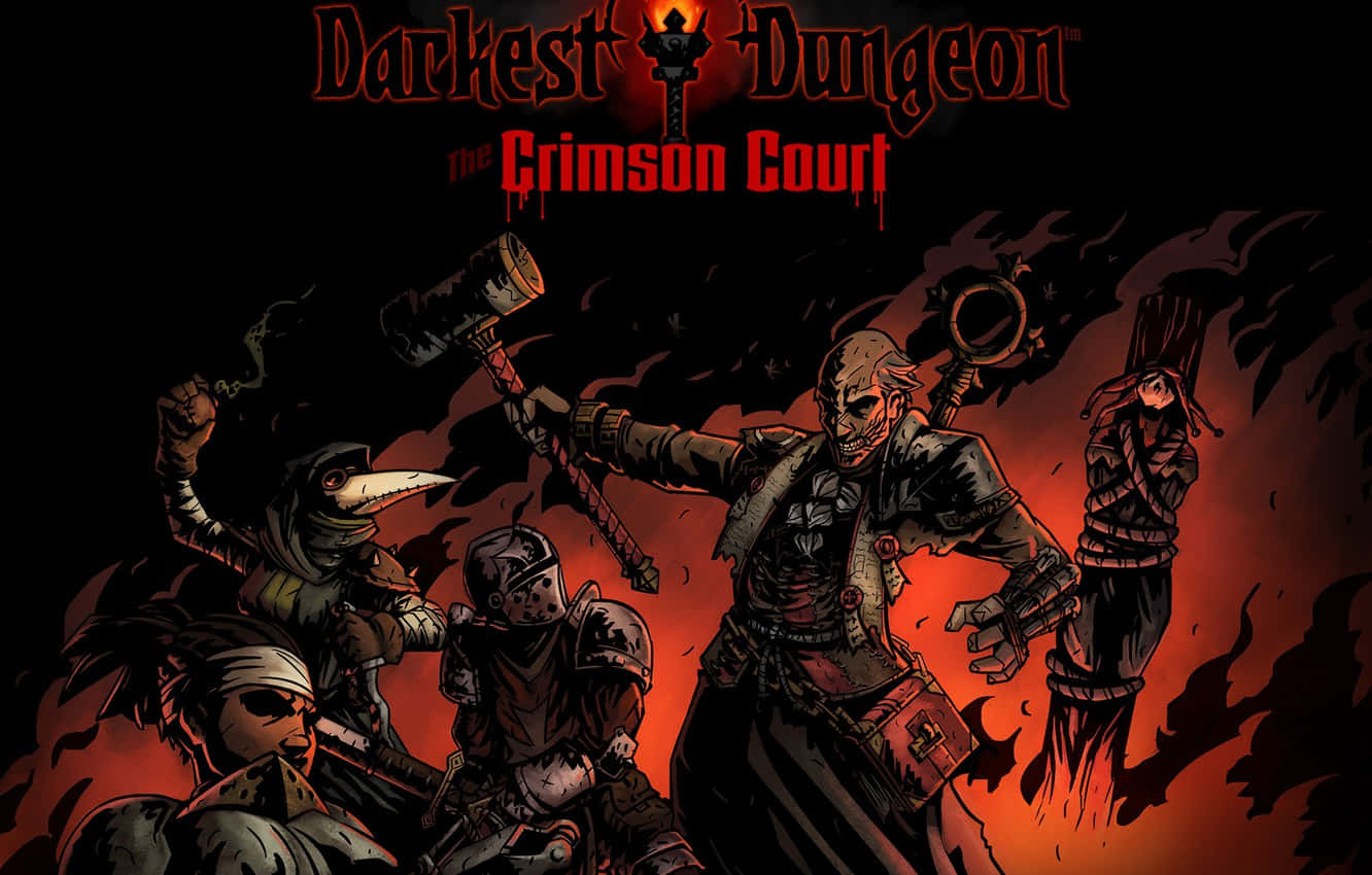 Darkest Dungeon, grotesque adventurers, fiery crimson backdrop, HD Desktop Wallpaper