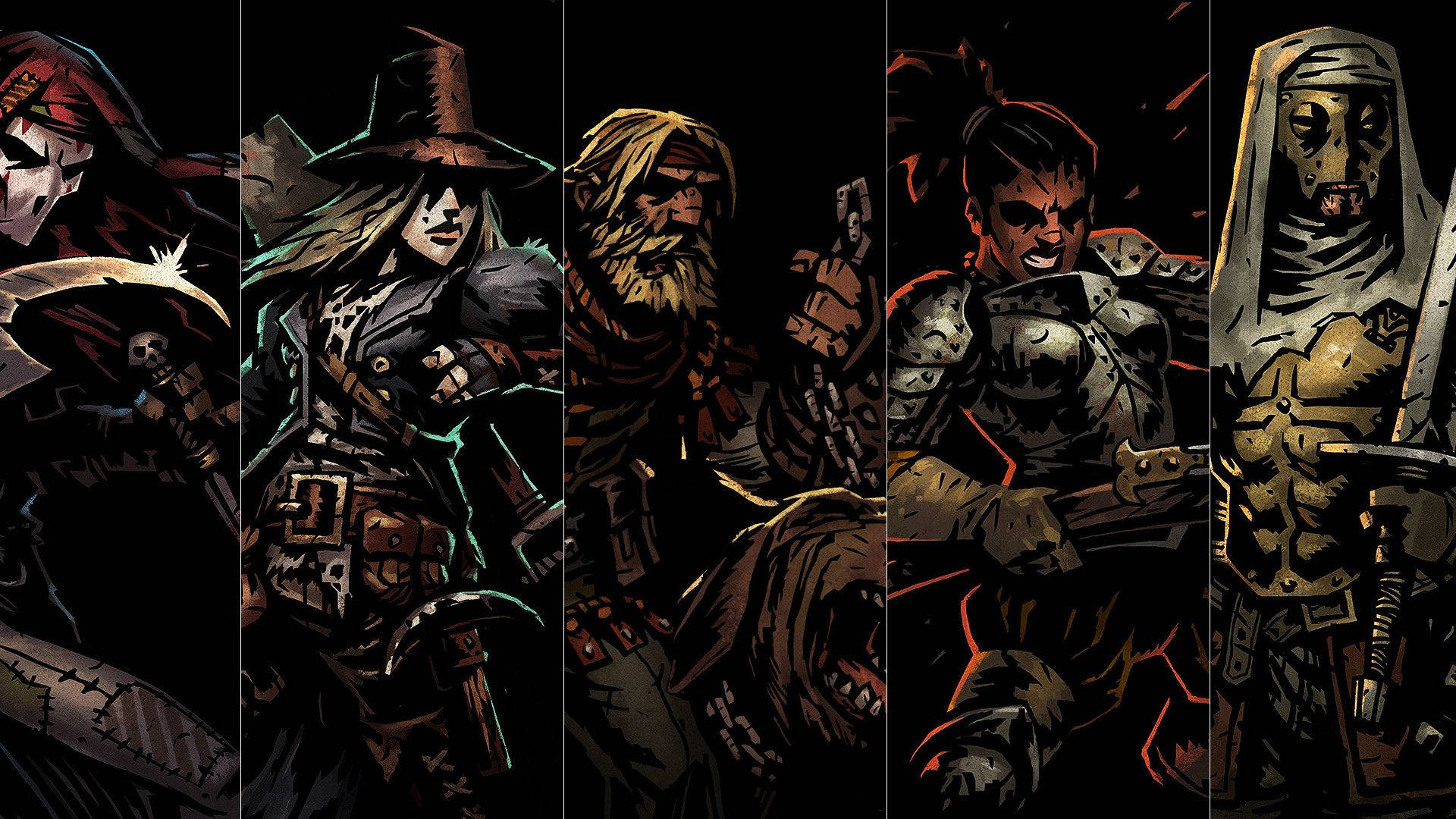 Darkest Dungeon, heroes, stylized warrior characters, Full HD Desktop Wallpaper