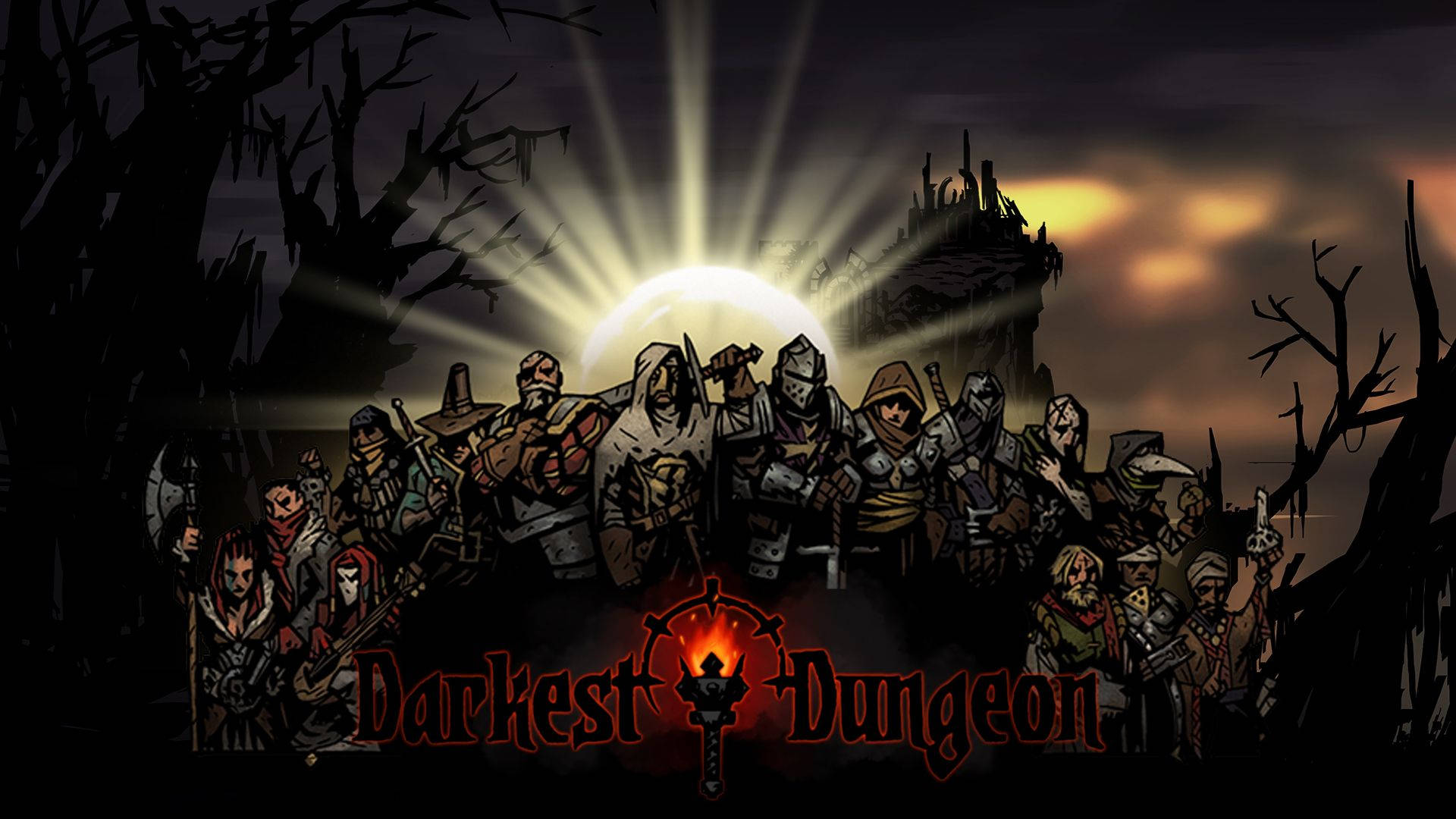 Darkest Dungeon, glowing moon, haunted forest, Full HD Desktop Wallpaper