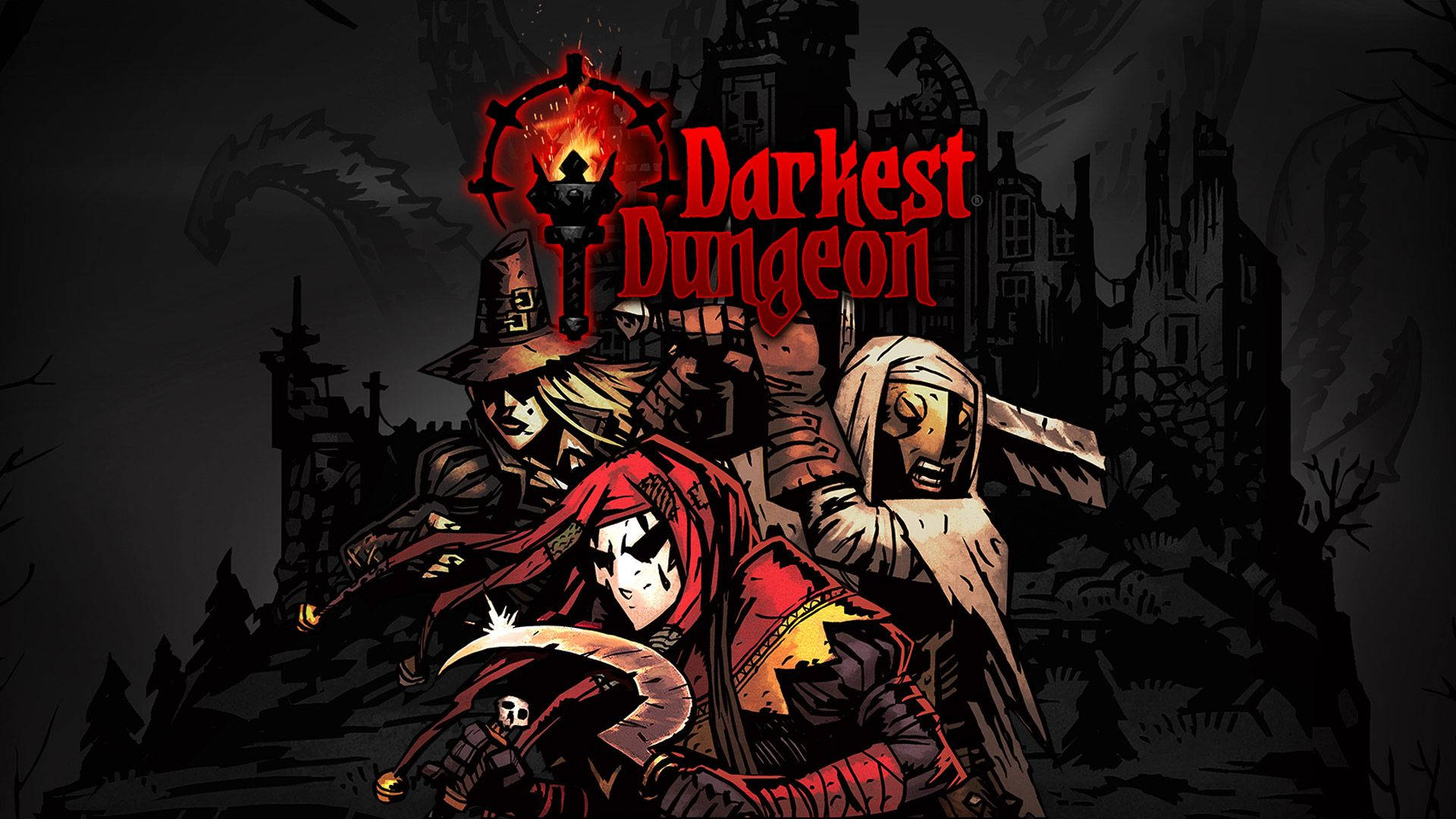 Darkest Dungeon, red and black gear, burning lantern, Full HD Desktop Wallpaper