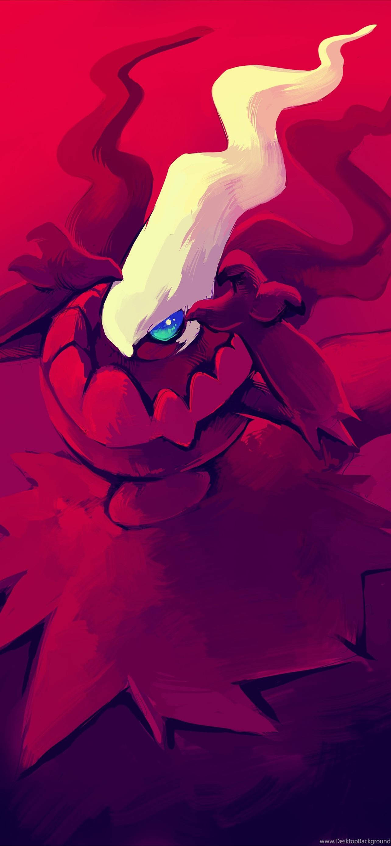 Darkrai, bloody red, glowing blue eye, 2K Phone Wallpaper