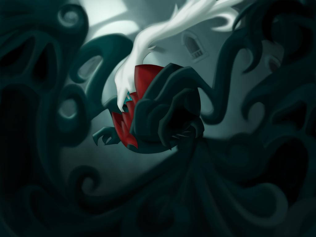 Darkrai, red and white, flowing hair, SD Desktop Wallpaper