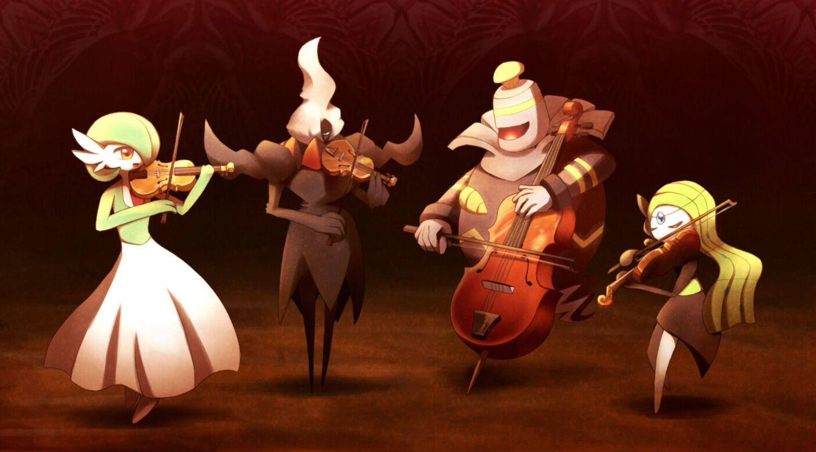 Darkrai, string instruments, warm dim lighting, HD Desktop Wallpaper