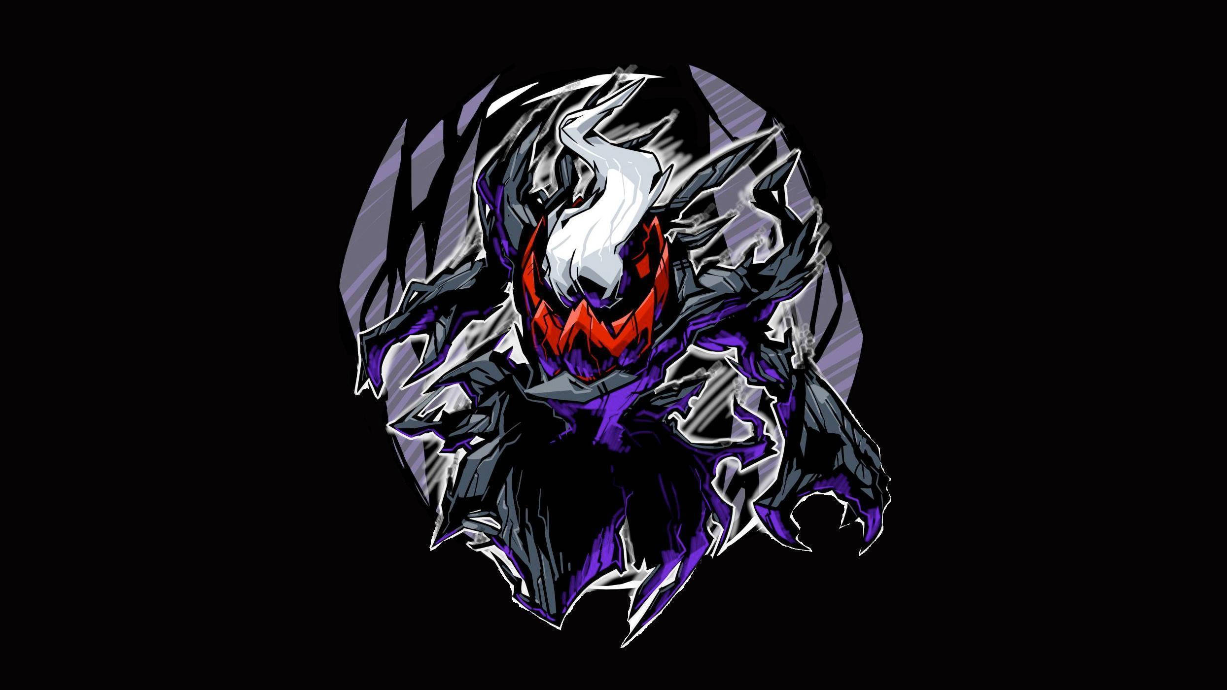 Darkrai, purple and black symbiote creature, glowing red eyes, Full HD Desktop Wallpaper