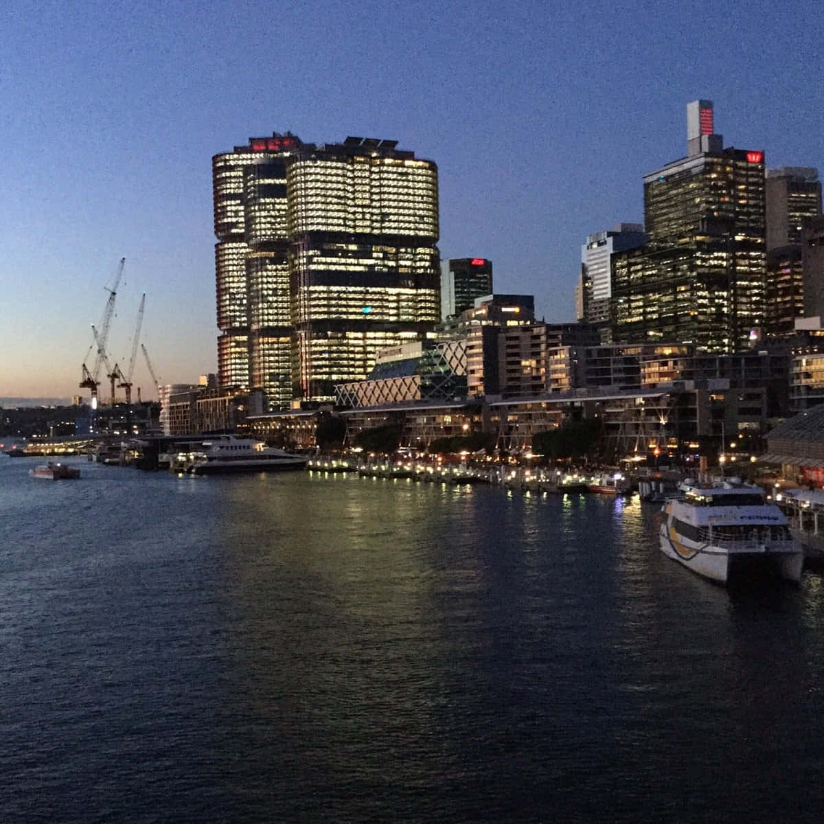 Darling Harbor Sydney, dusk skyline, illuminated skyscrapers, SD Desktop Wallpaper