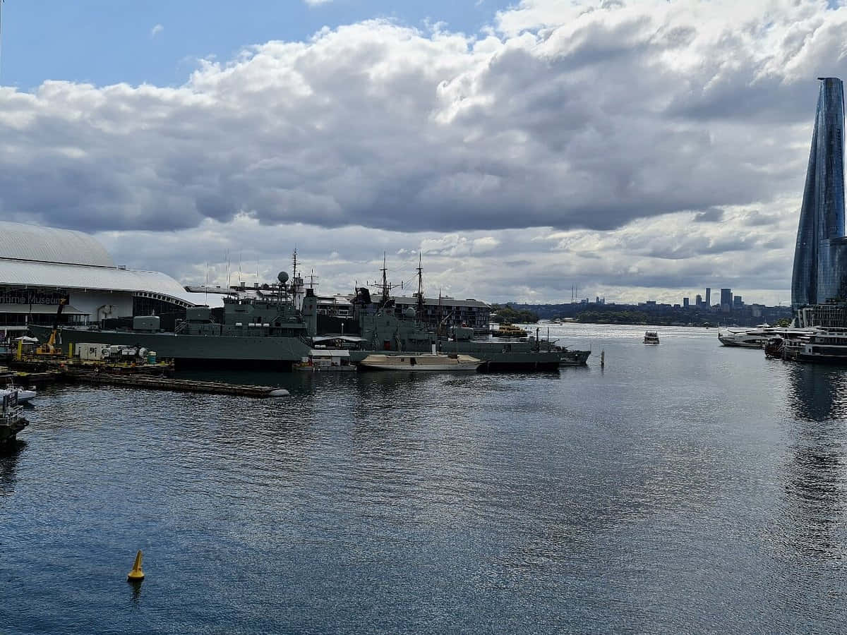 Darling Harbor Sydney, maritime view, historic naval ships, SD Desktop Wallpaper