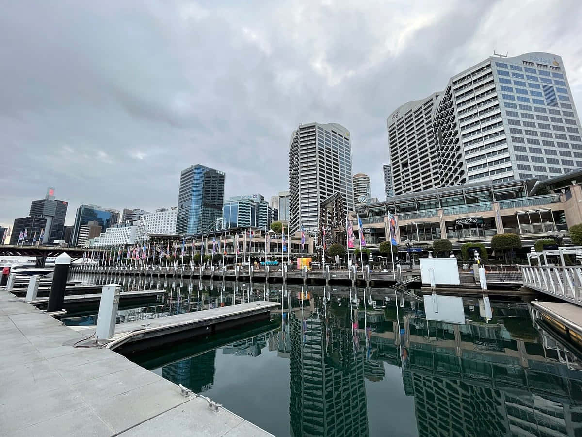 Darling Harbor Sydney, waterfront, calm water, SD Desktop Wallpaper