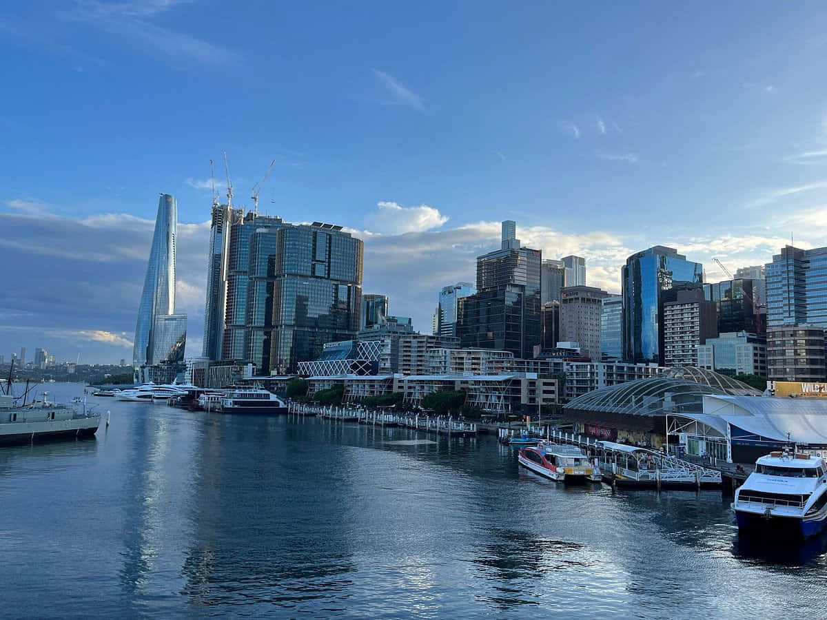 Darling Harbor Sydney, skyline, modern glass skyscrapers, SD Desktop Wallpaper