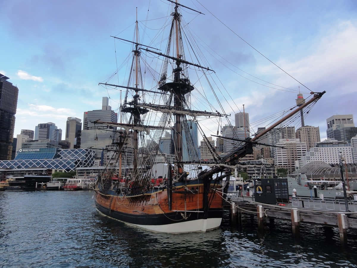 historic tall ship, Darling Harbor Sydney, wooden sailing ship, SD Desktop Wallpaper