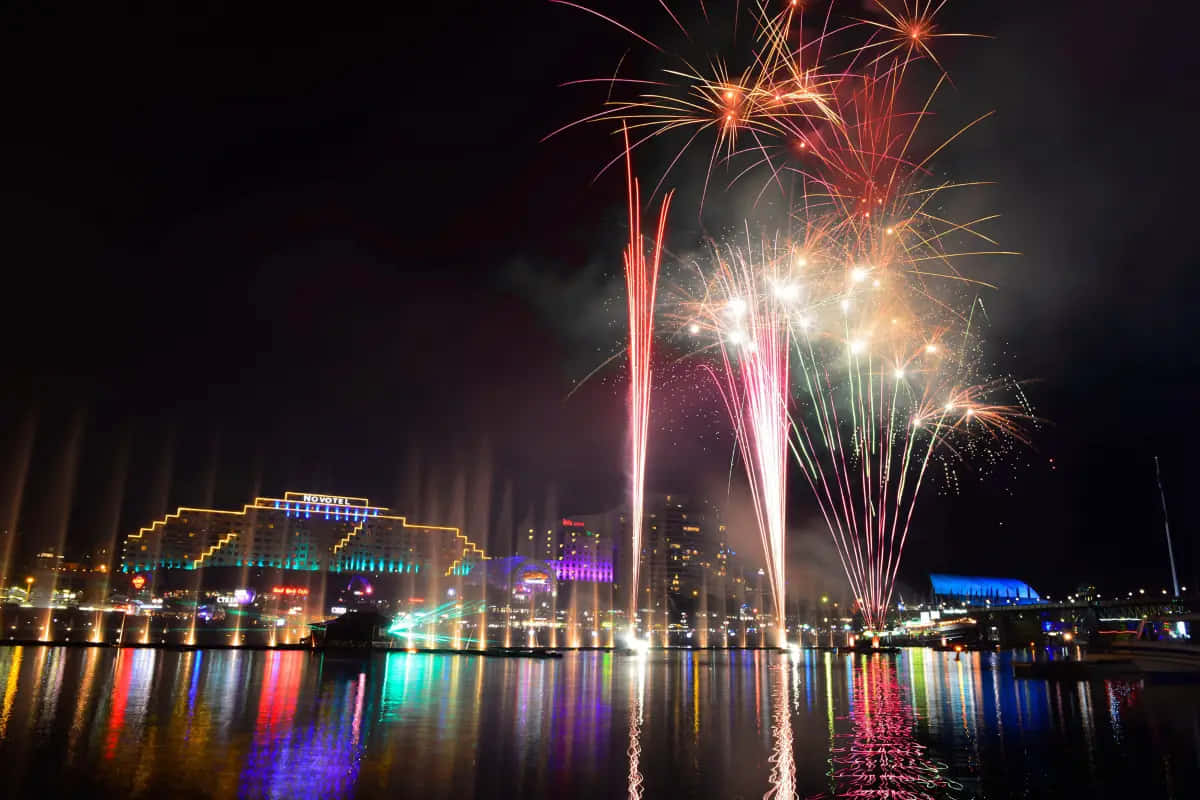 Darling Harbor, Sydney, fireworks display, SD Desktop Wallpaper