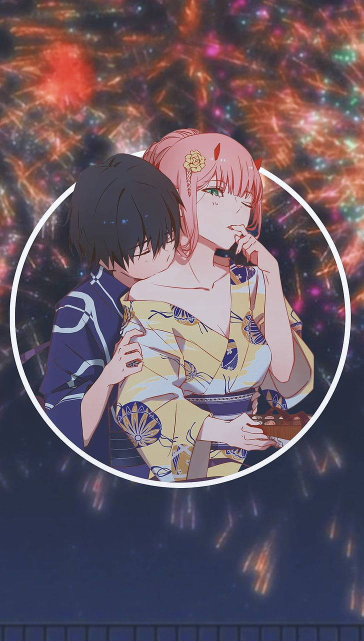 Darling in the Franxx, fireworks, traditional robes, HD Phone Wallpaper