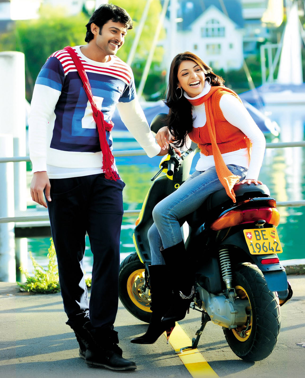 Darling Prabhas Movie, scooter, waterfront dock, HD Phone Wallpaper