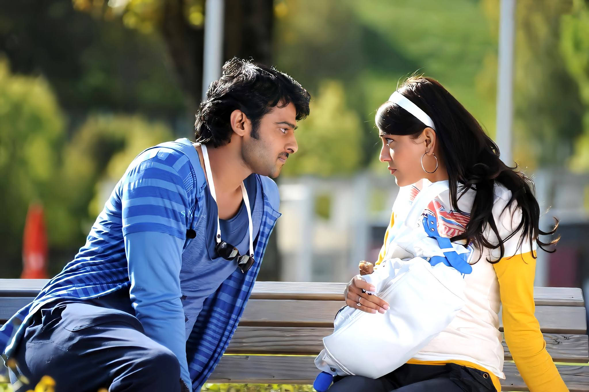 Darling Prabhas Movie, park bench, bright sunlight, Full HD Desktop Wallpaper