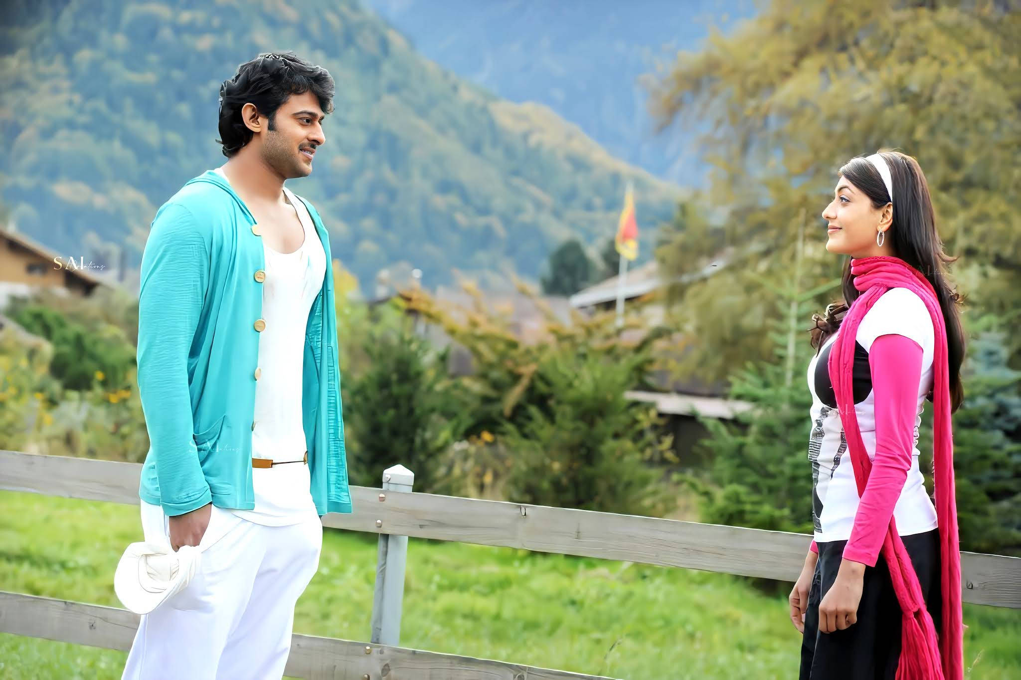 Darling Prabhas Movie, wooden fence, lush green mountains, Full HD Desktop Wallpaper