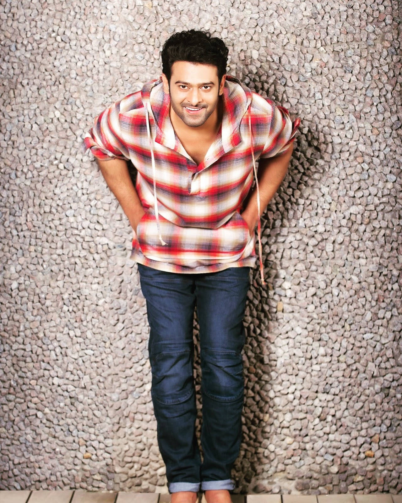 Darling Prabhas Movie, red plaid hoodie, jeans, HD Phone Wallpaper