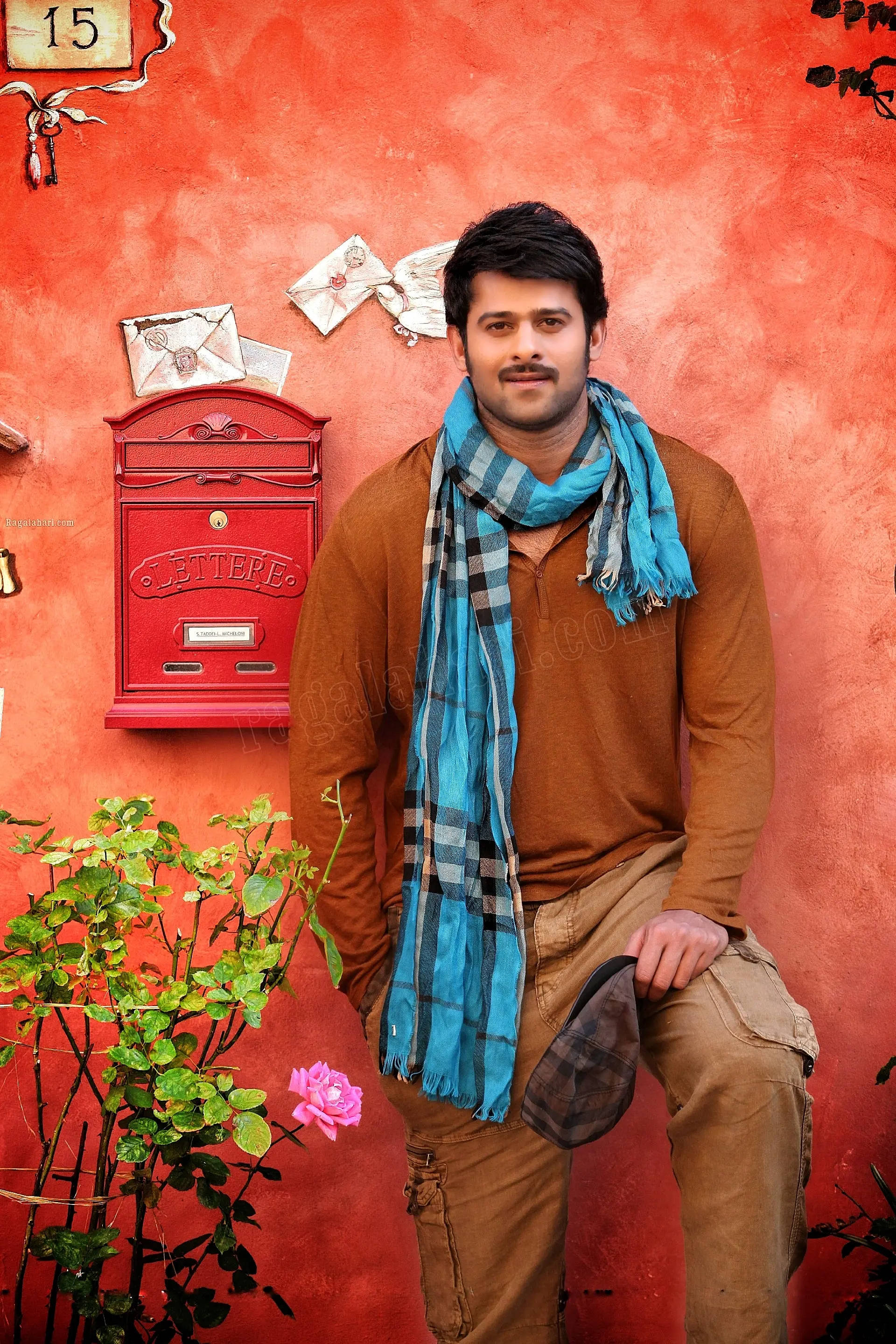 Darling Prabhas Movie, brown outfit, blue scarf, 2K Phone Wallpaper