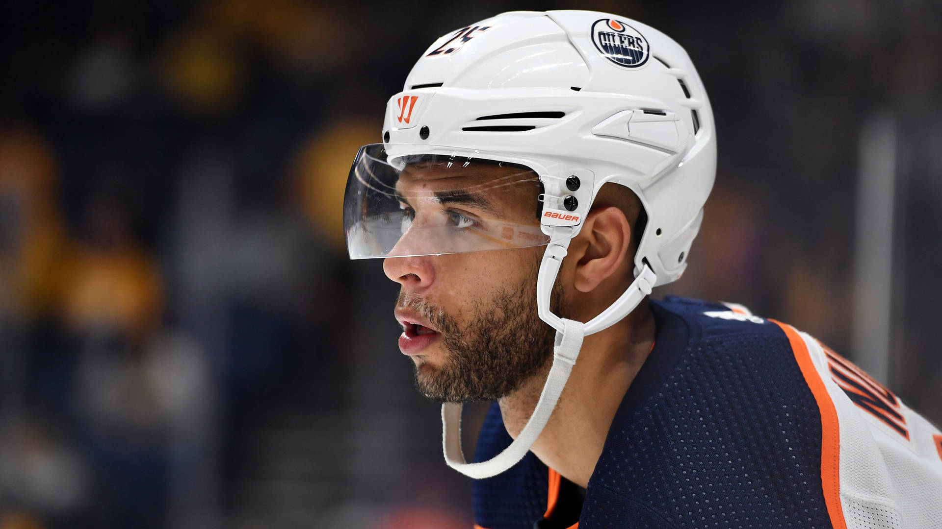 Darnell Nurse, white helmet, blue jersey, Full HD Desktop Wallpaper