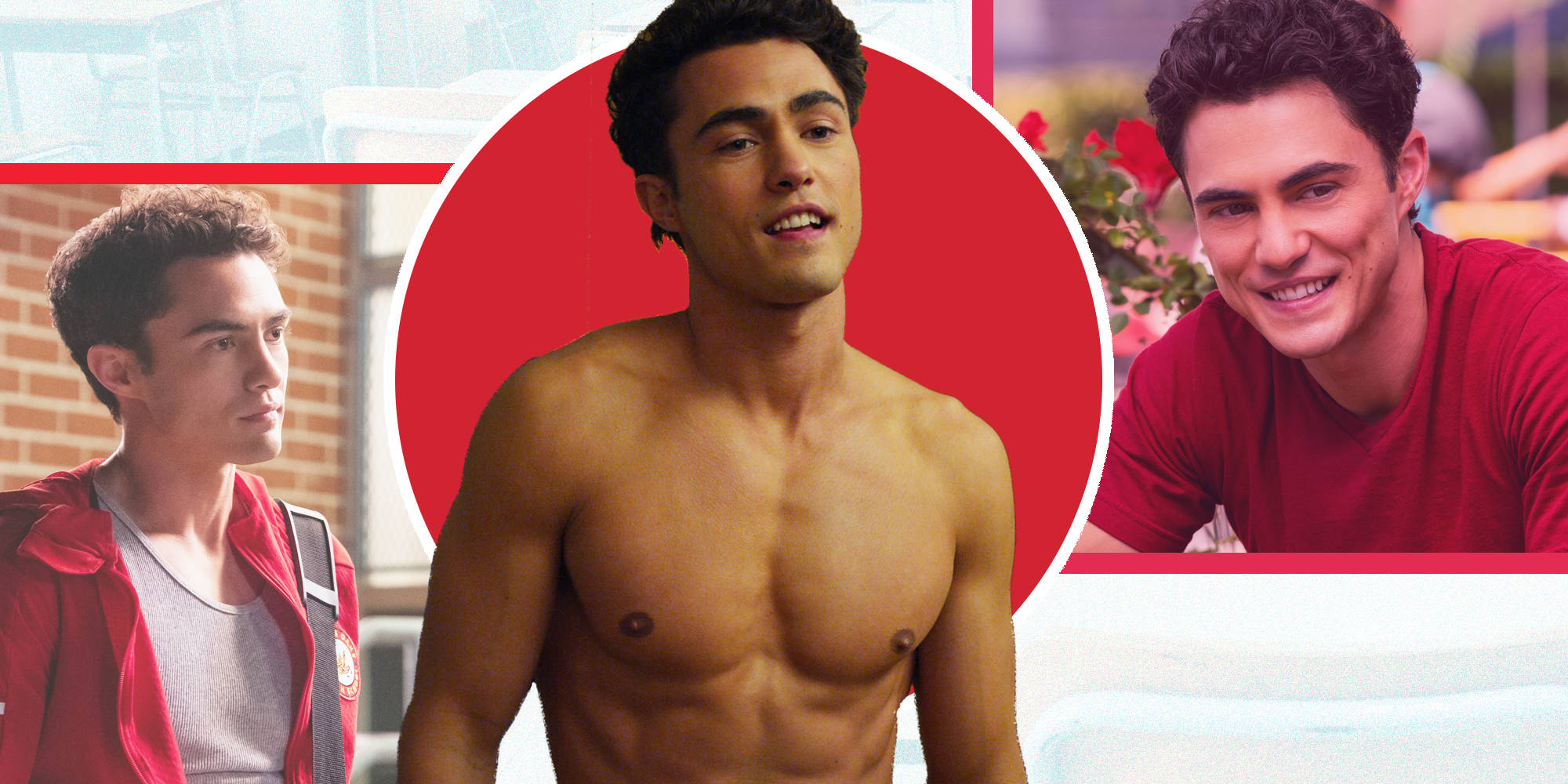 Darren Barnet, red circle, shirtless, Full HD Desktop Wallpaper