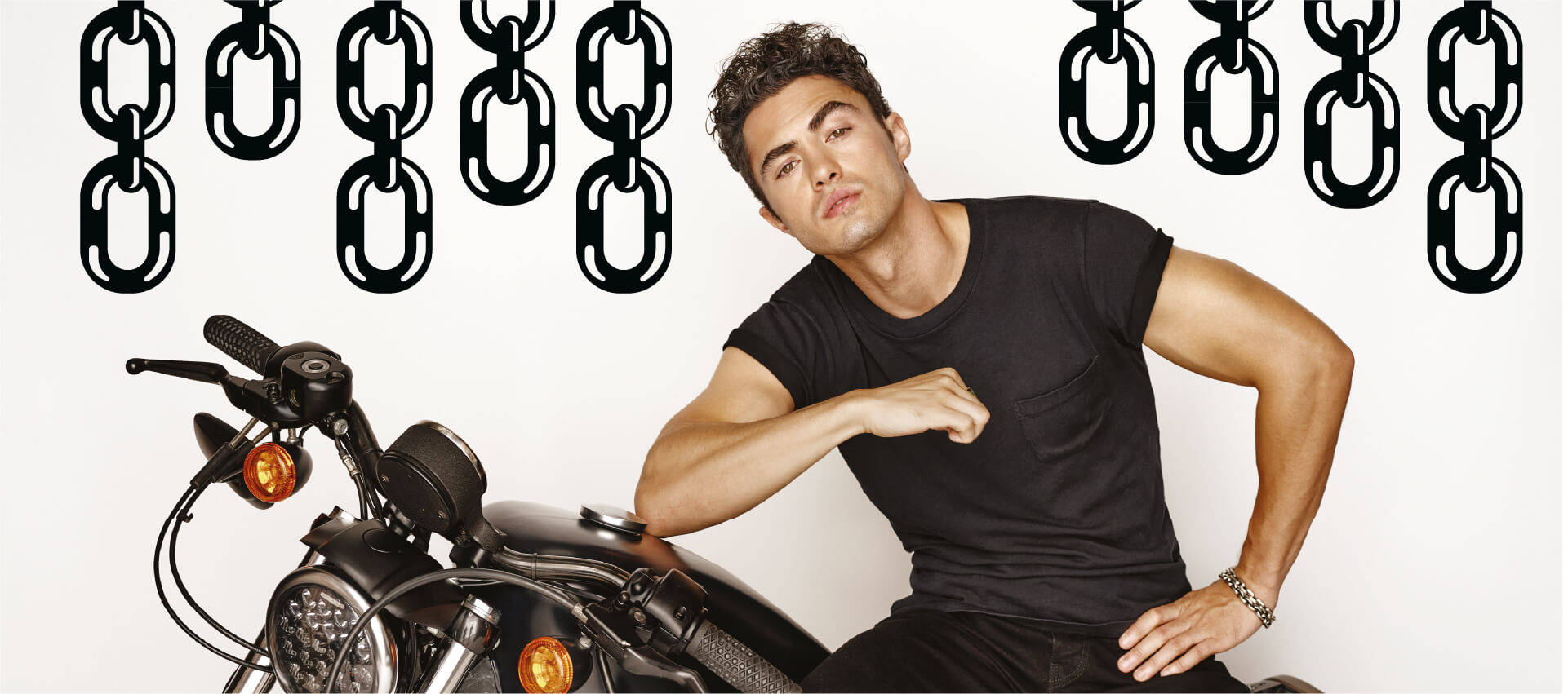 Darren Barnet, magazine cover, black motorcycle, Full HD Desktop Wallpaper
