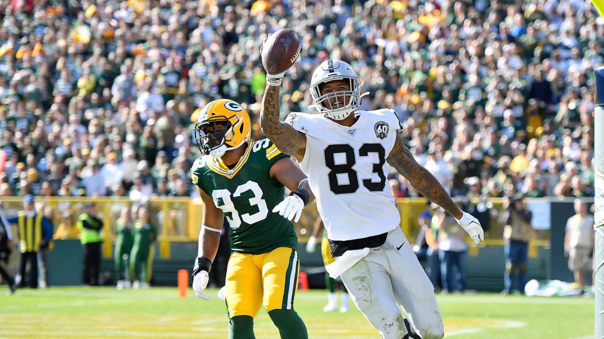 Darren Waller, white jersey number 83, green and yellow jersey number 33, Full HD Desktop Wallpaper