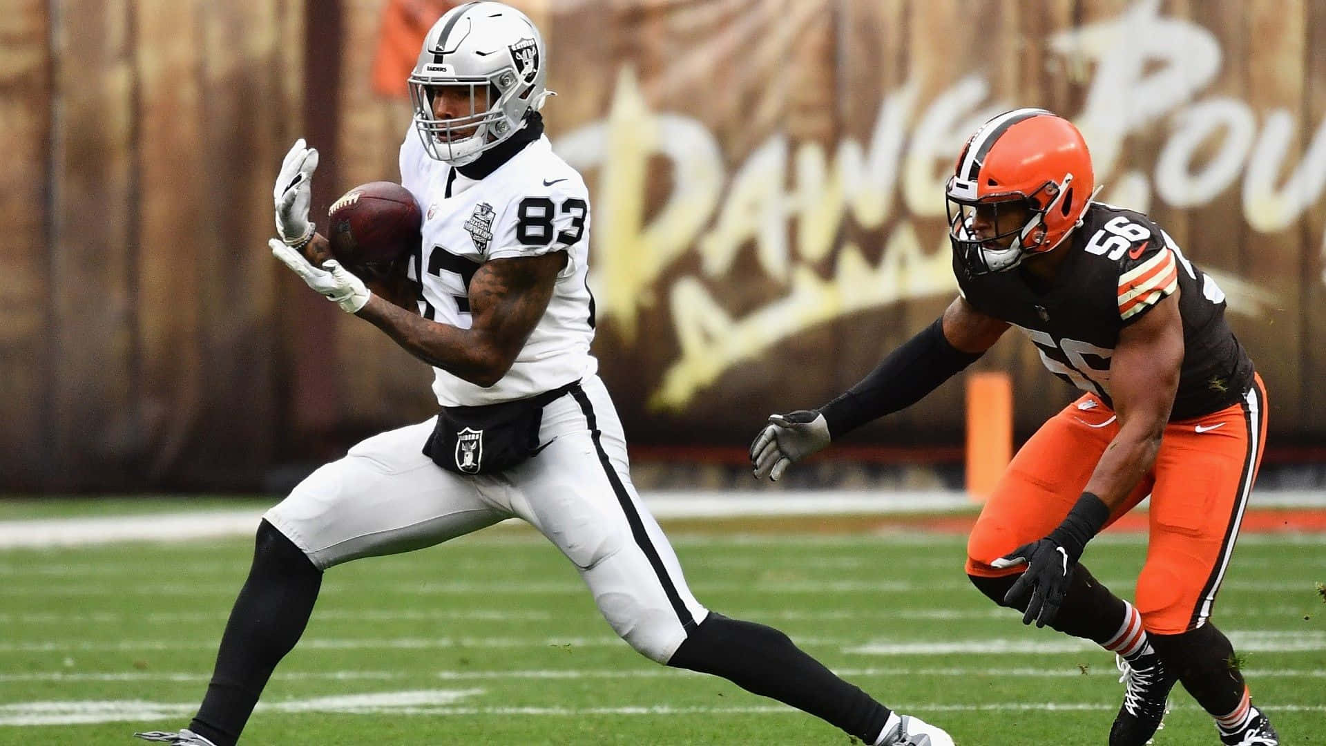 Darren Waller, white, orange, Full HD Desktop Wallpaper