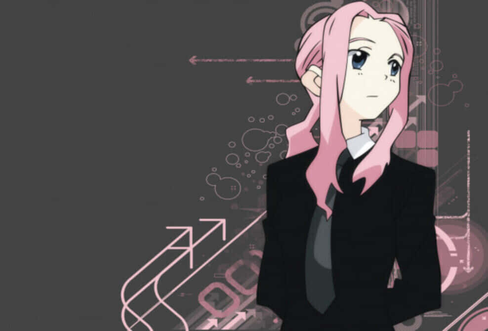 Darry Adai, pink-haired anime girl, black suit, SD Desktop Wallpaper