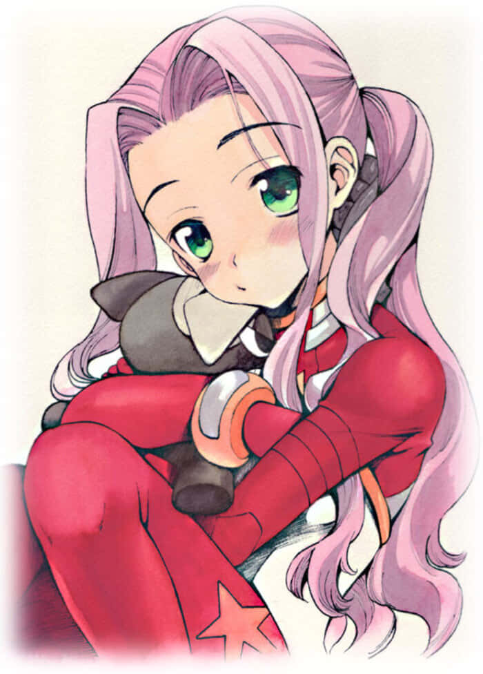 Darry Adai, pink-haired anime girl, green eyes, SD Phone Wallpaper