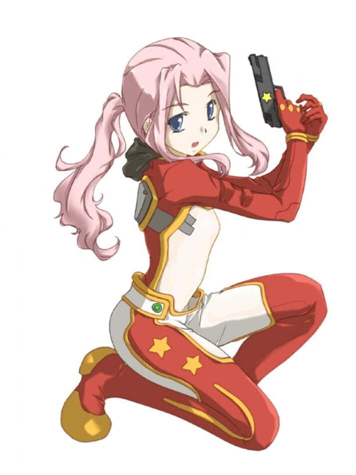 Darry Adai, pink-haired anime girl, red and white star-adorned gear, SD Phone Wallpaper