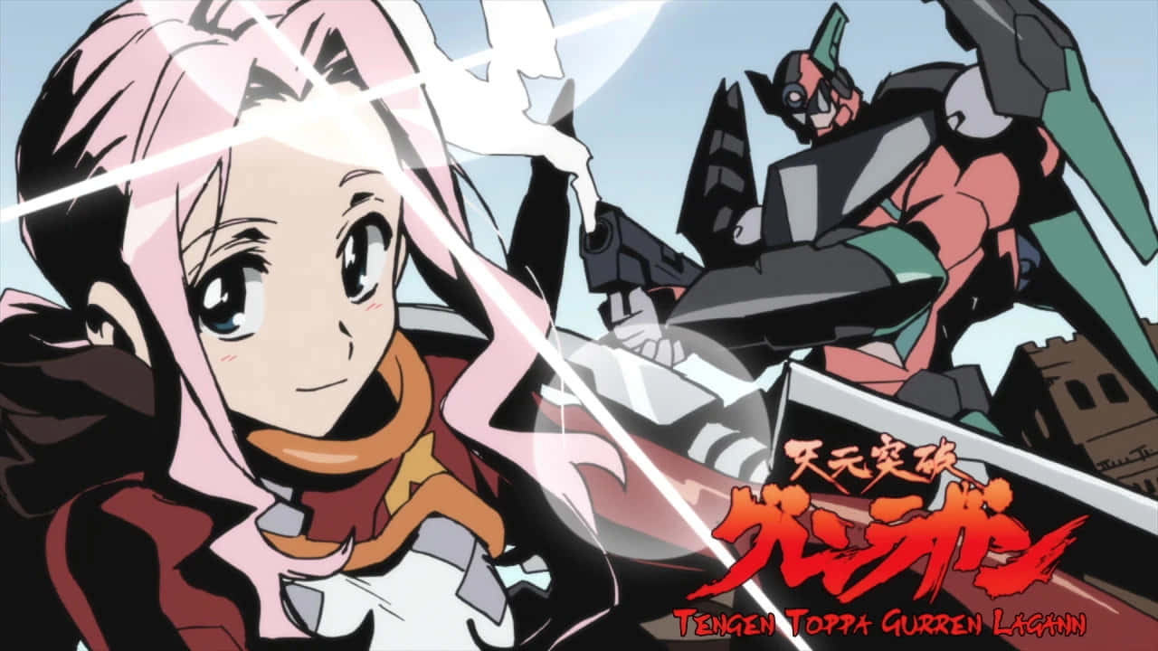 Darry Adai, pink-haired anime girl, giant mecha, HD Desktop Wallpaper