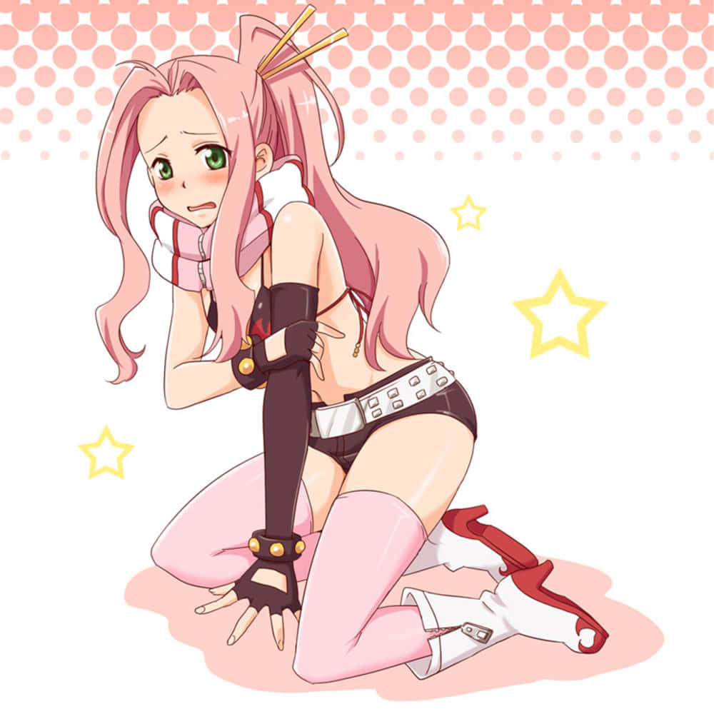 Darry Adai, pink-haired anime girl, stars and polka dots background, SD Desktop Wallpaper