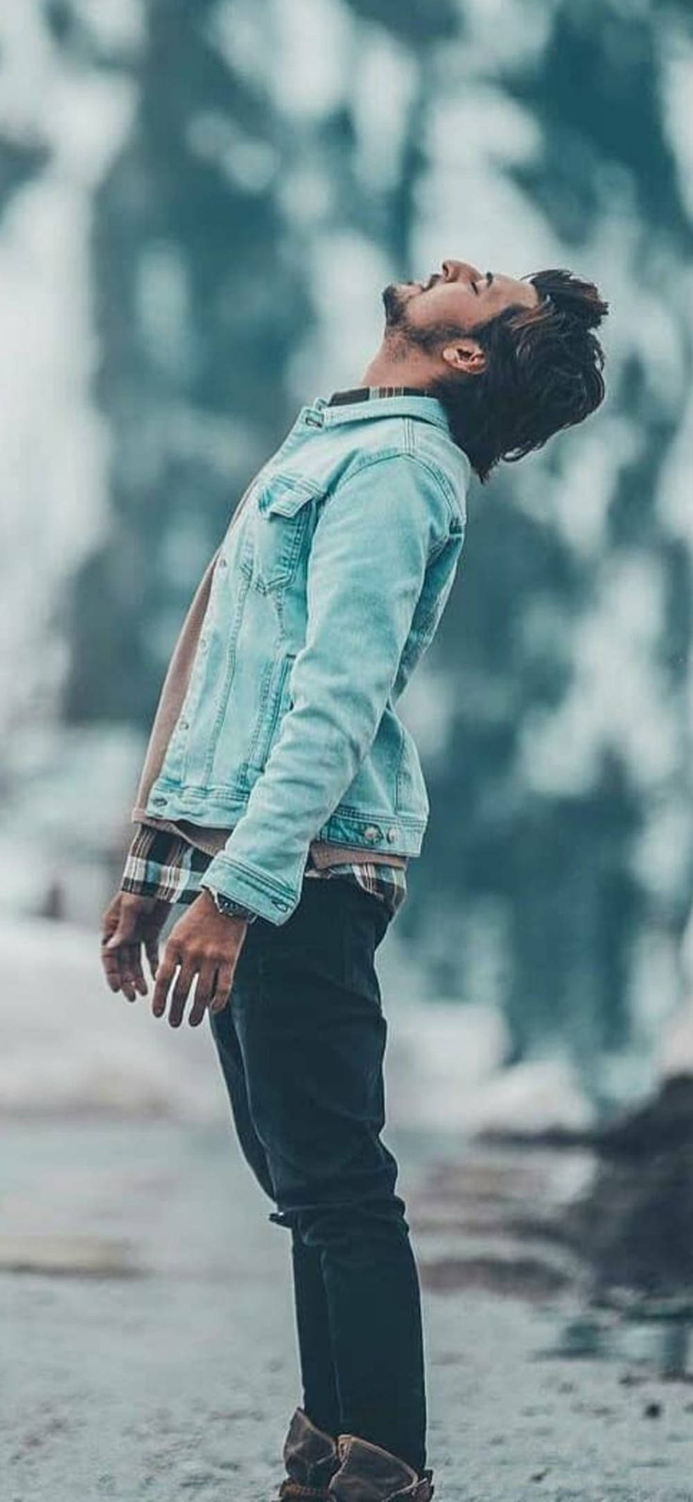 Darshan Raval, light blue denim jacket, snowy forest, Full HD Phone Wallpaper