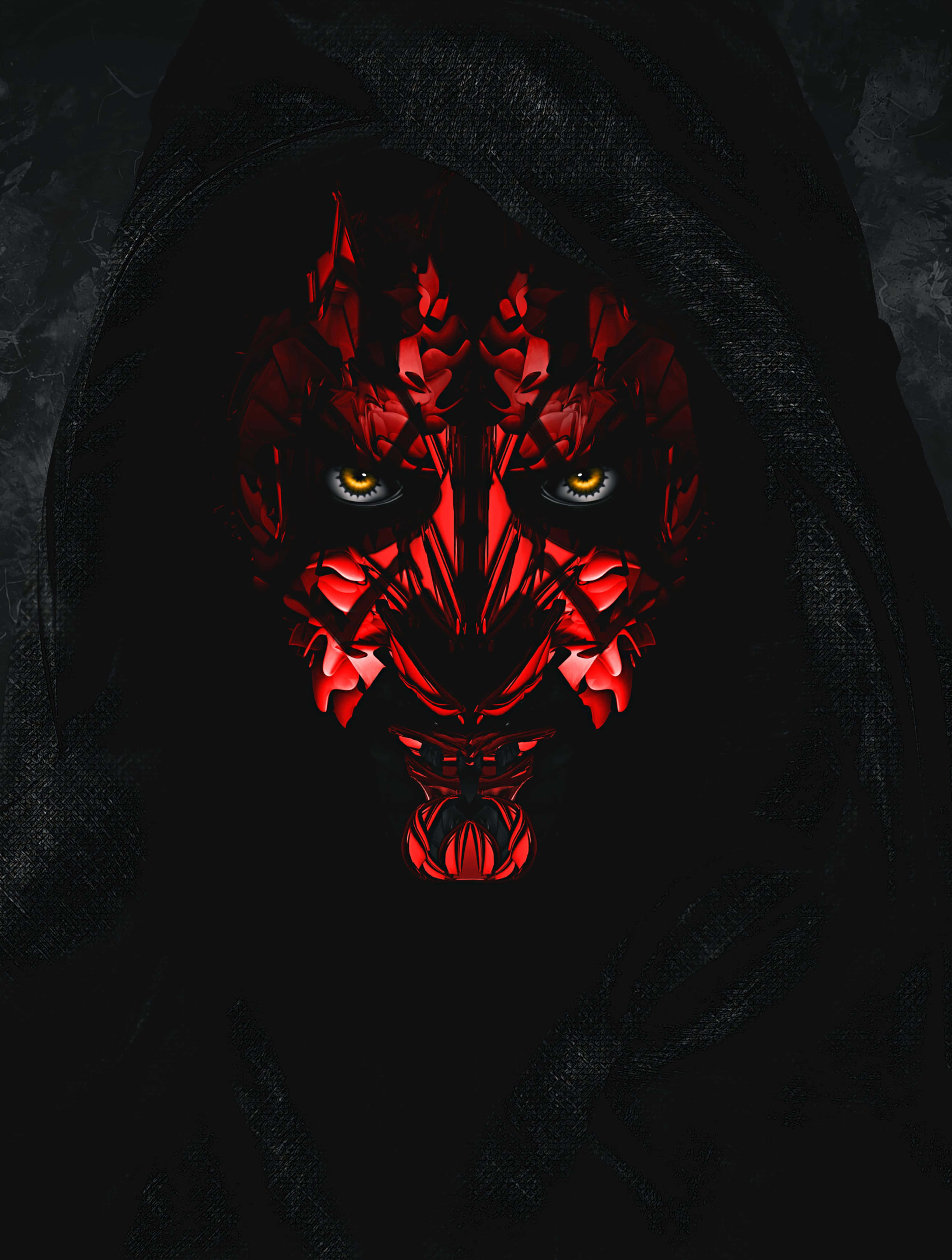 Darth Maul, red crystalline face, glowing yellow eyes, 4K Phone Wallpaper