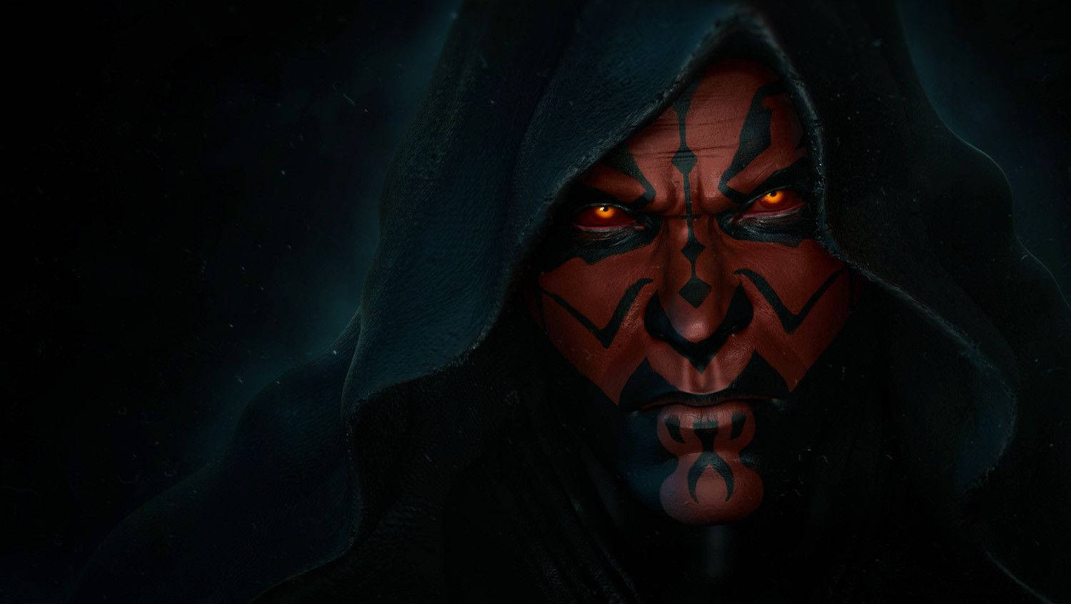 Darth Maul, glowing orange eyes, red face paint, HD Desktop Wallpaper