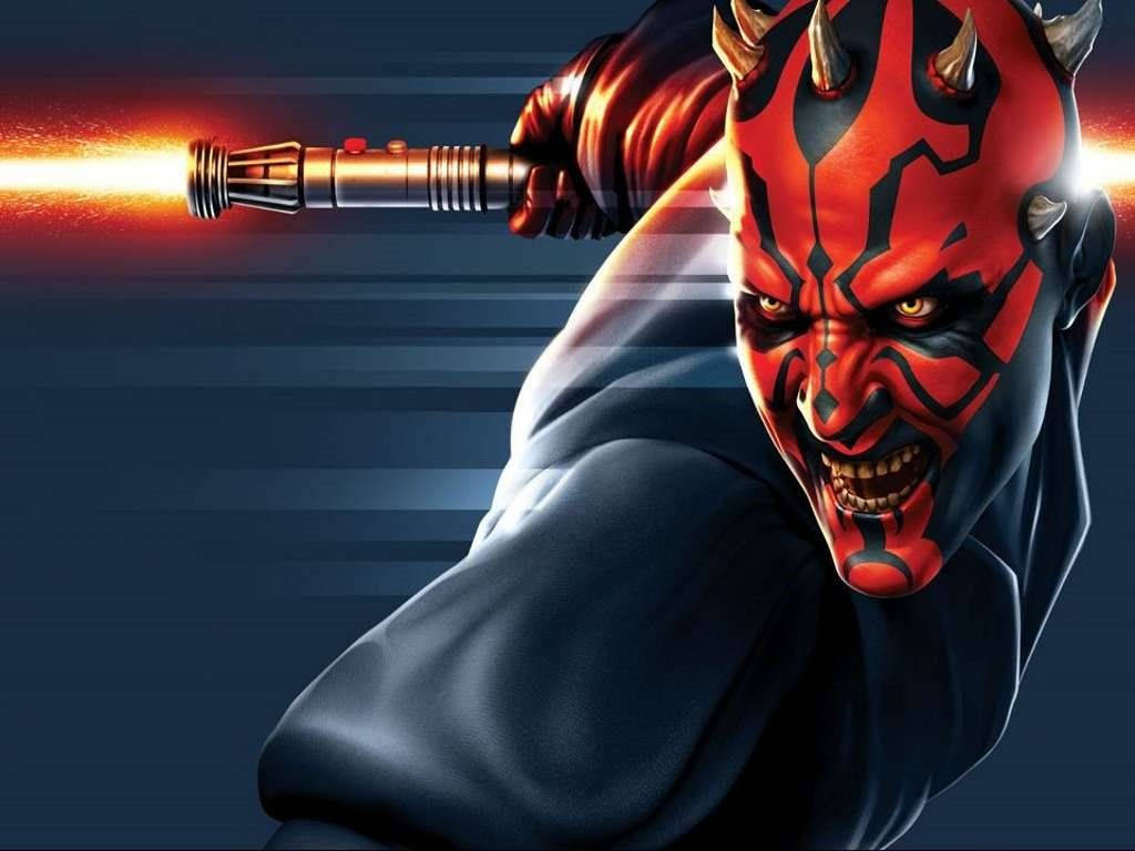 Darth Maul, double-ended lightsaber, glowing red lightsaber, SD Desktop Wallpaper