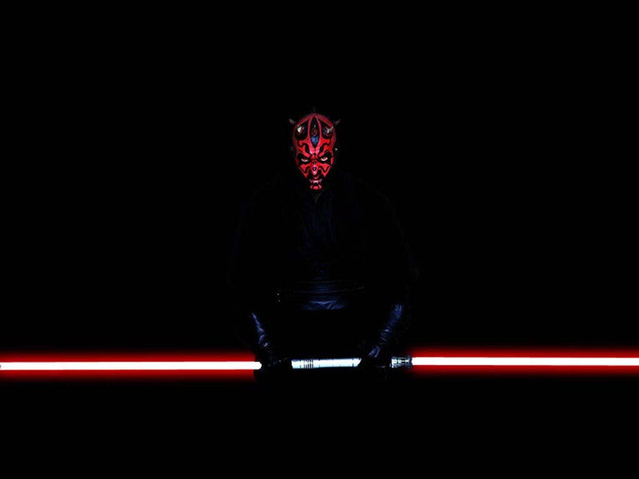 Darth Maul, glowing red lightsaber, darkness, HD Desktop Wallpaper