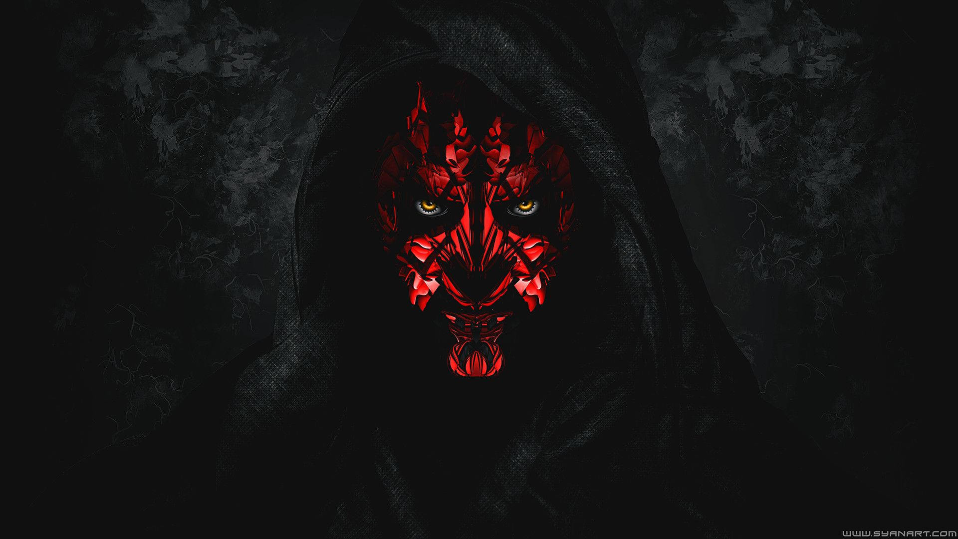 Darth Maul, red crystalline face, glowing yellow eyes, Full HD Desktop Wallpaper