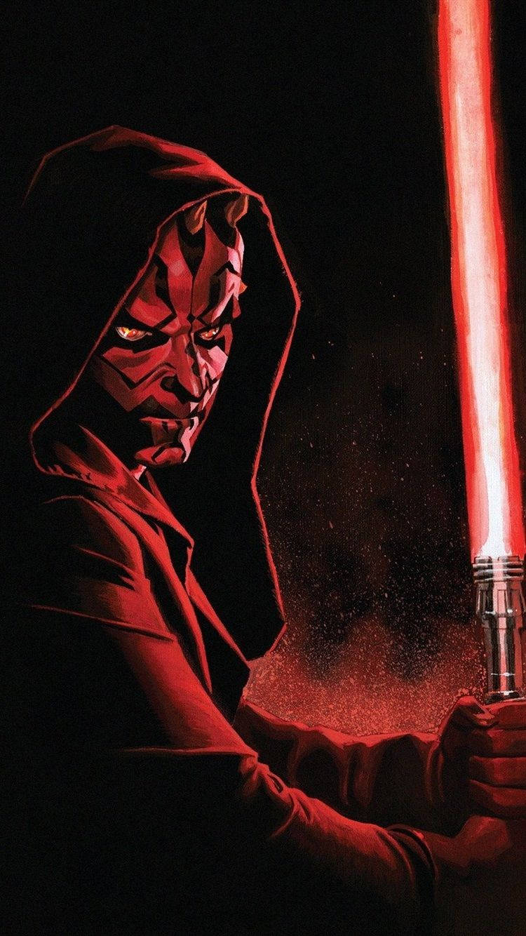 Darth Maul, hooded robe, glowing red lightsaber, HD Phone Wallpaper