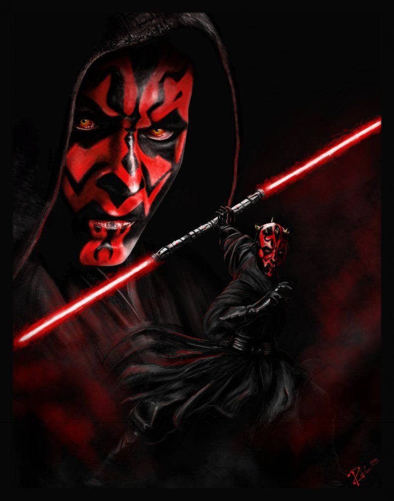 Darth Maul, saberstaff, red lightsaber, SD Phone Wallpaper