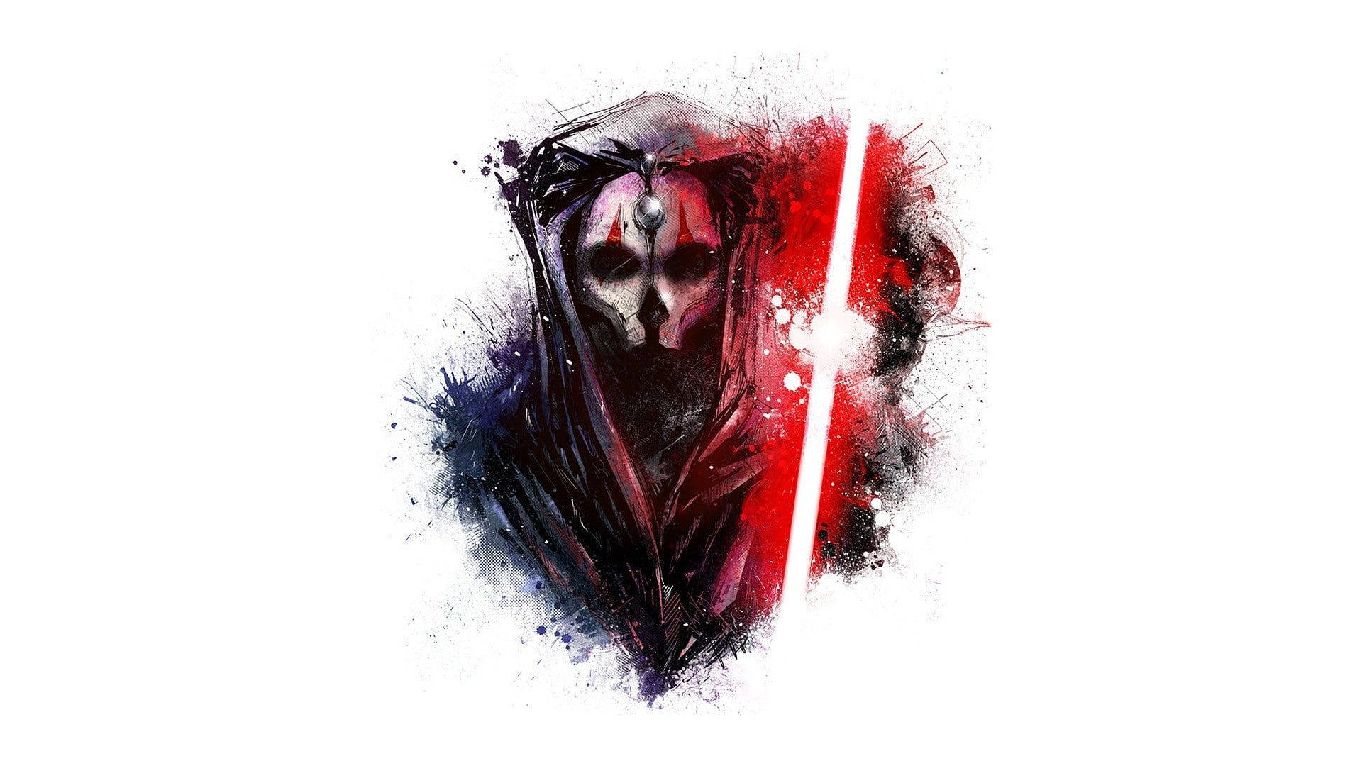 Darth Nihilus, red lightsaber, skull-like face, Full HD Desktop Wallpaper