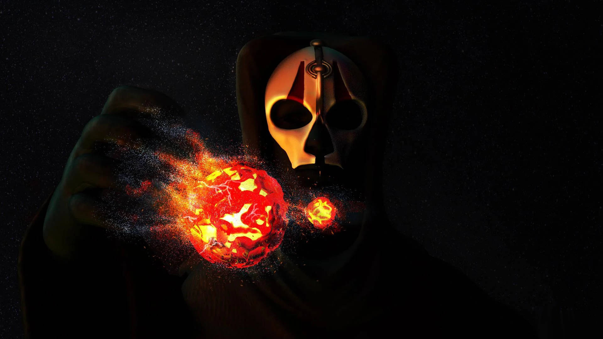 Darth Nihilus, flaming orb, glowing skull mask, Full HD Desktop Wallpaper