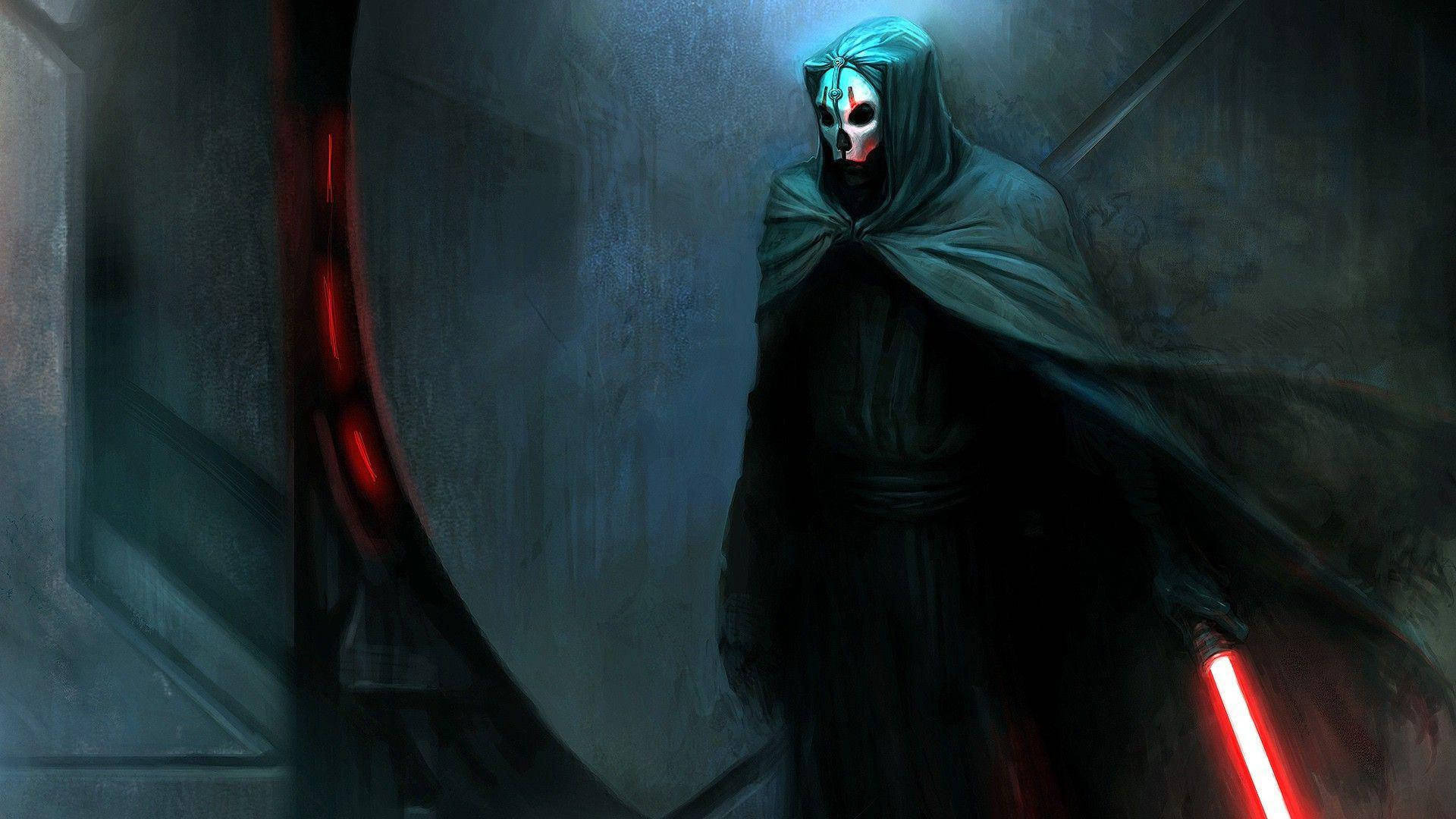 Darth Nihilus, skull mask, red lightsaber, Full HD Desktop Wallpaper