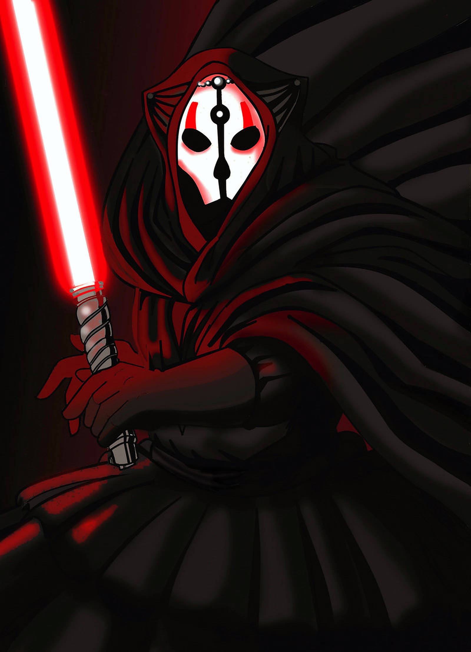 Darth Nihilus, dark robe, glowing red lightsaber, Full HD Phone Wallpaper