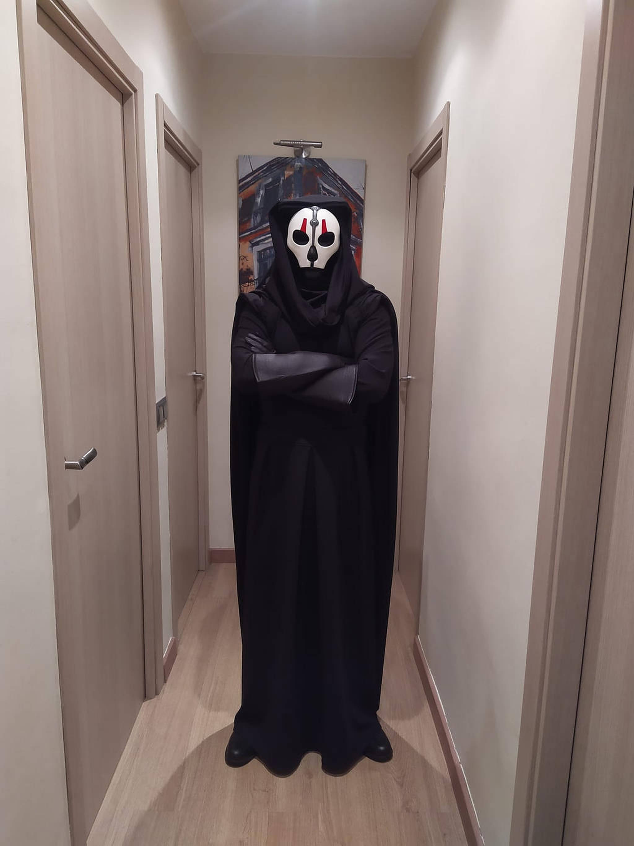 Darth Nihilus, black hooded robe, white mask, 2K Phone Wallpaper