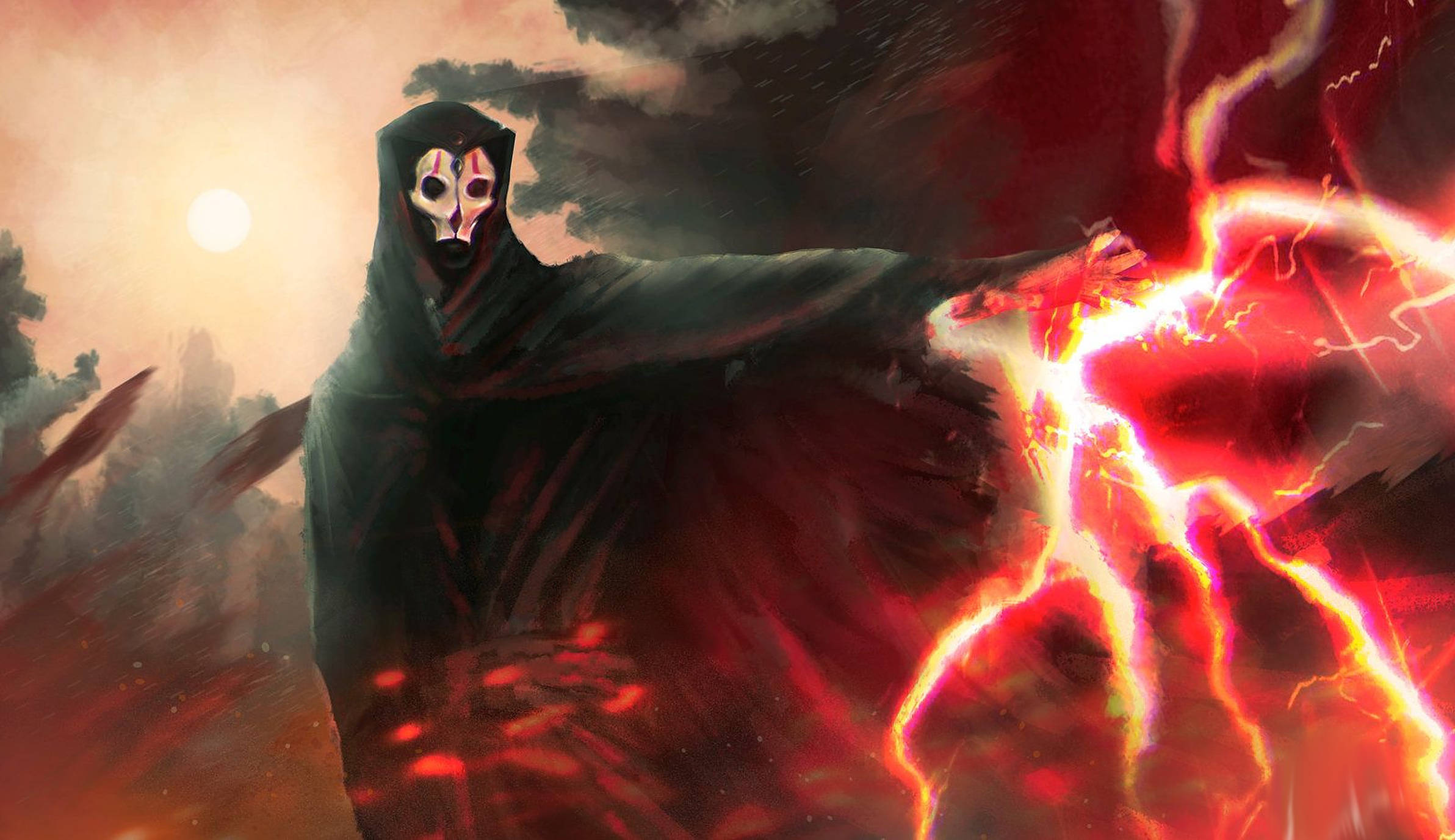 Darth Nihilus, red thunder, fiery red lightning, Full HD Desktop Wallpaper