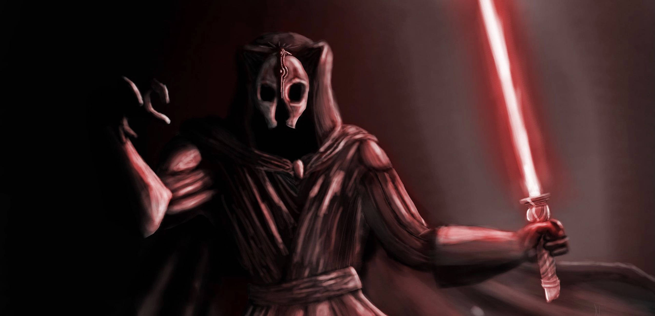 Darth Nihilus, skull mask, glowing red lightsaber, 2K Desktop Wallpaper