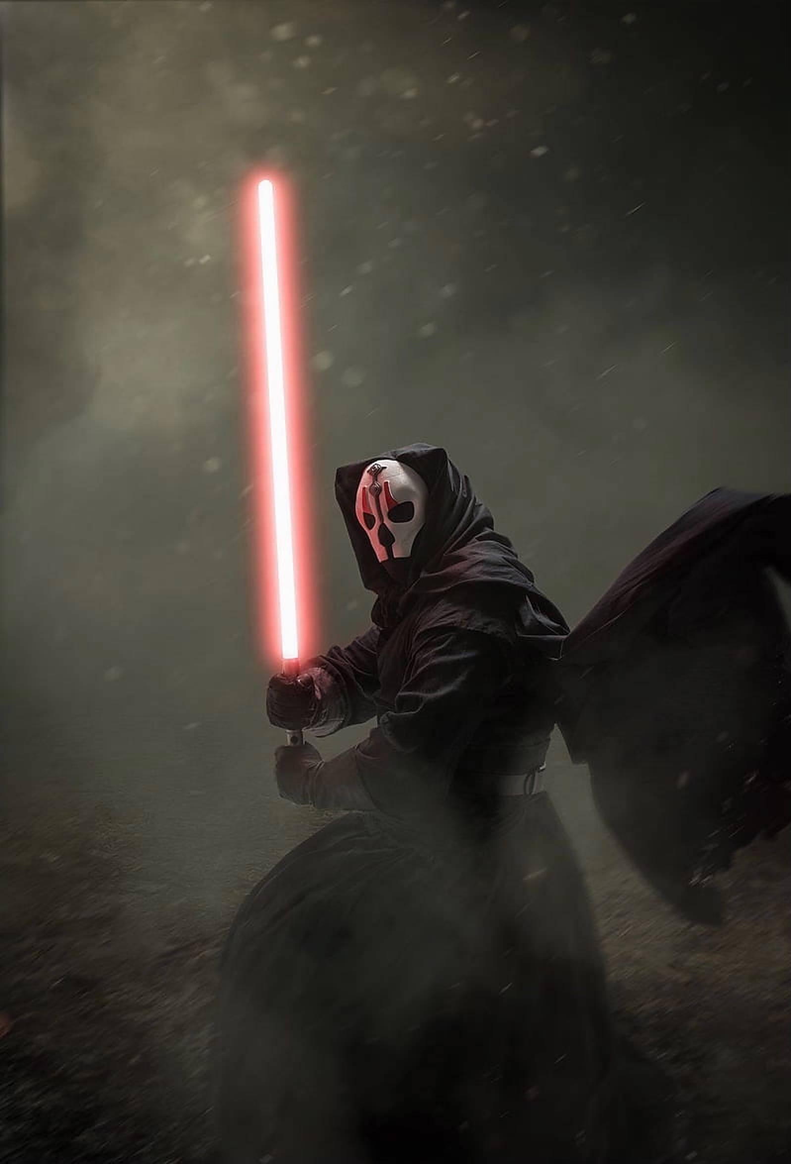 Darth Nihilus, white mask, glowing red lightsaber, Full HD Phone Wallpaper
