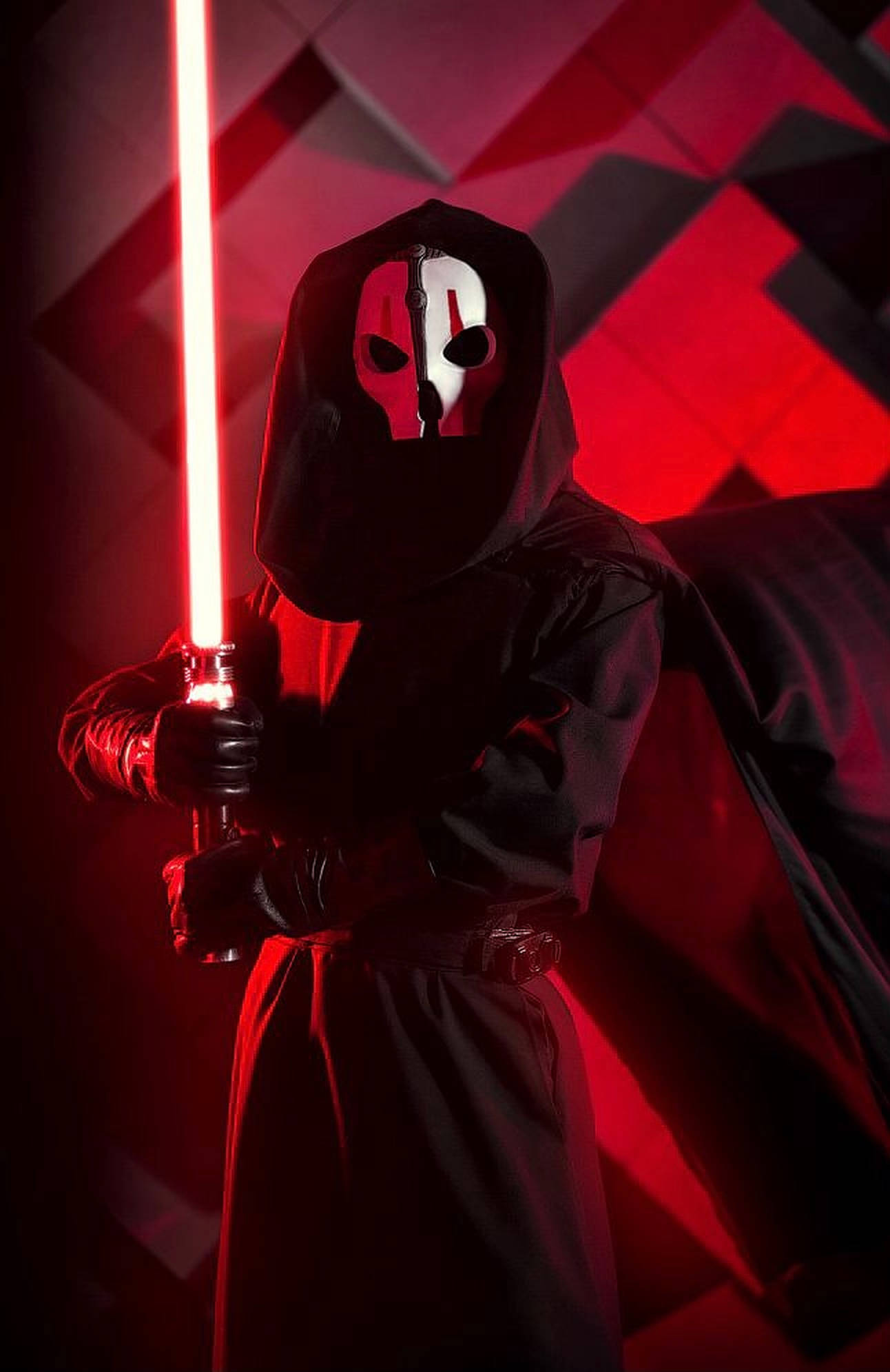 Darth Nihilus, black robes, glowing red lightsaber, Full HD Phone Wallpaper